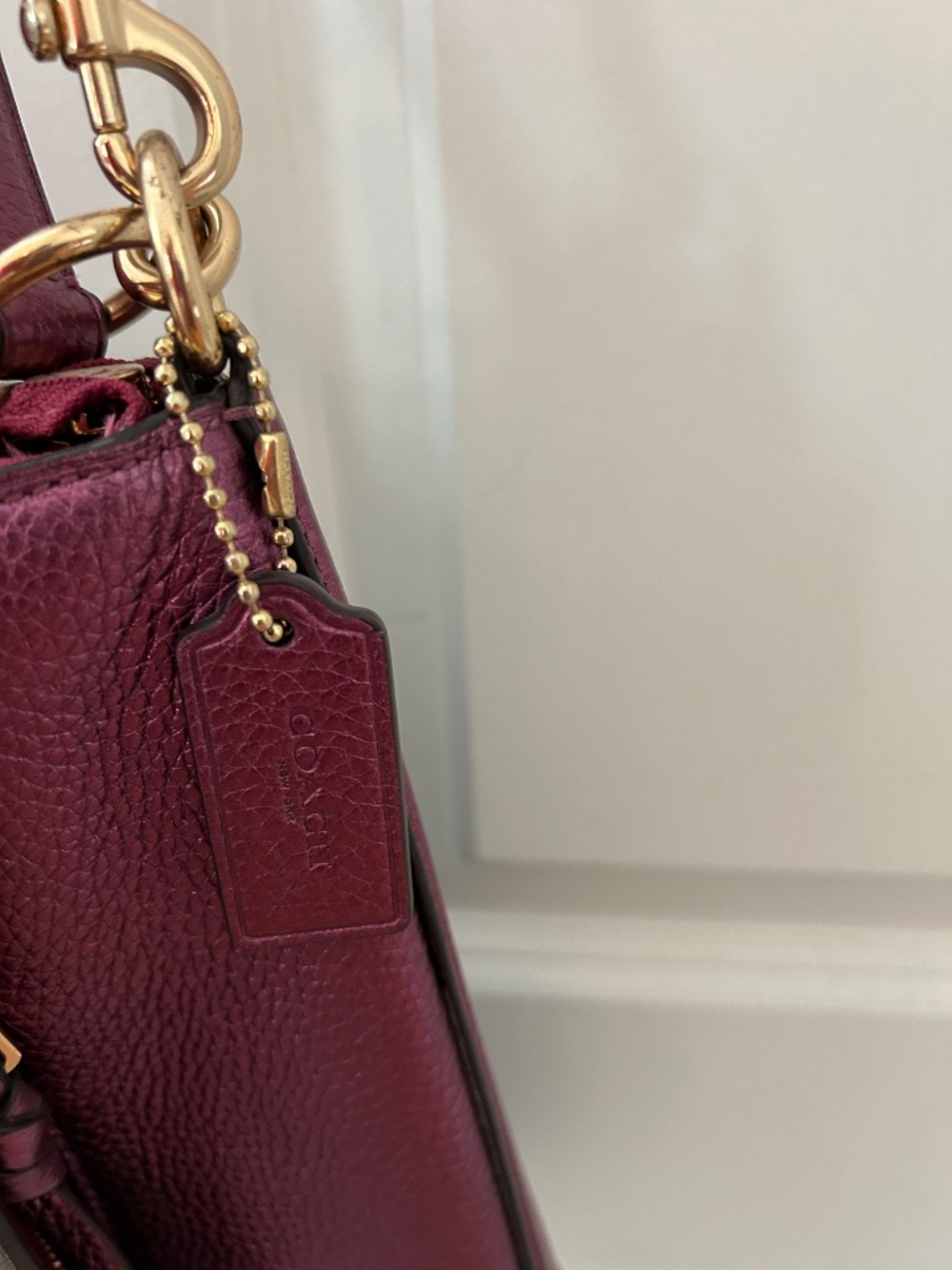Coach Metallic berry color and brown signature bag - Picture 8 of 10